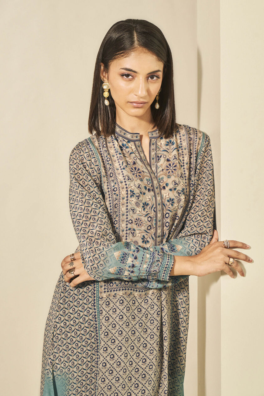 Kazuki Crepe Kurta Set - Beige, Beige, image 4