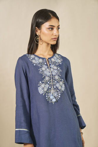 Hyacinth Embroidered Linen Kaftan - Blue, Blue, image 3