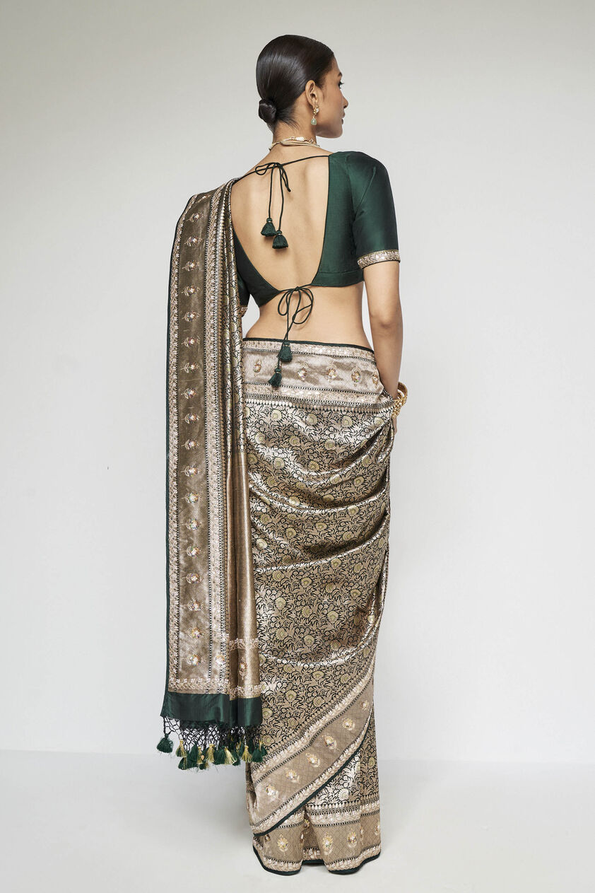 Mriganshi Benarasi Silk Embroidered Saree - Green, Green, image 3