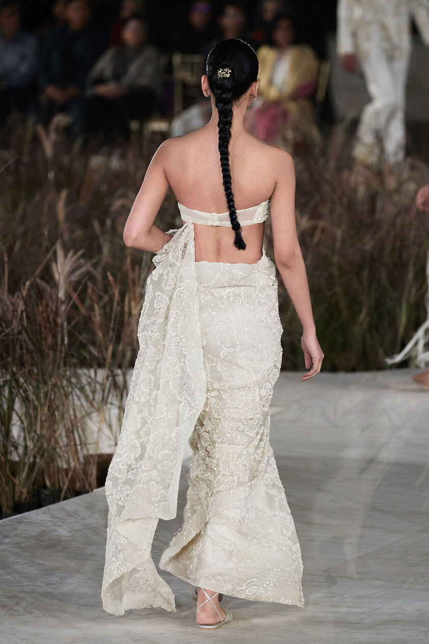 Rainbloom Embroidered Silk Saree - Ivory, Ivory, image 2