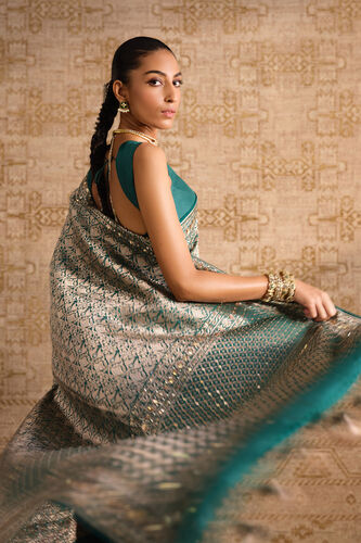 Anedya Handwoven Benarasi Silk Saree, Green, image 5