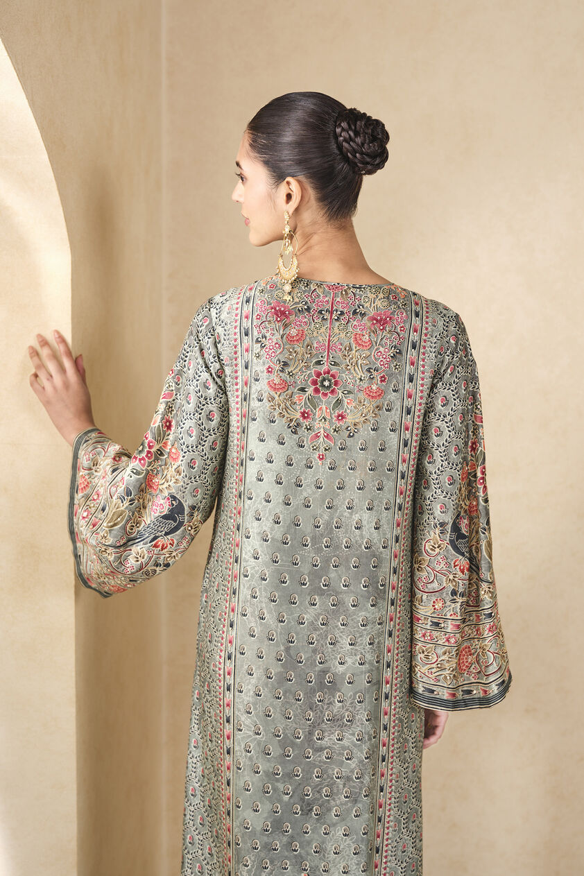 Sahra Printed Silk Kaftan - Sage, Sage, image 5