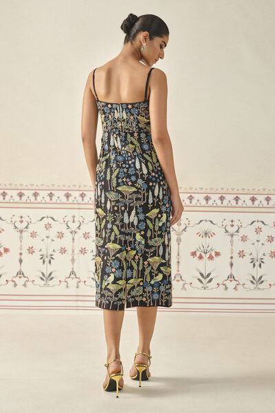 Dreams of Dusk Embroidered Zardozi Silk Dress - Black