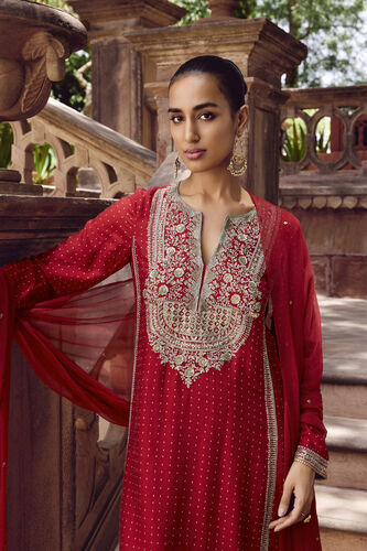 Sindhura Embroidered Silk Suit Set - Red, Red, image 4