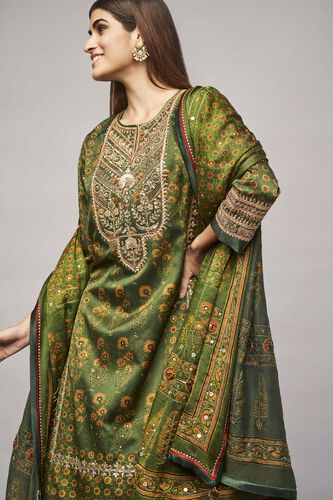 Tarita Ajrakh Sharara Set - Emerald green, Emerald Green, image 5