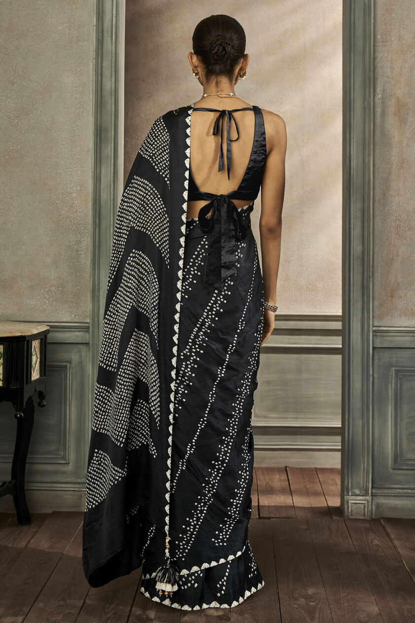 Deetya Bandhani Silk Saree, Black, image 4