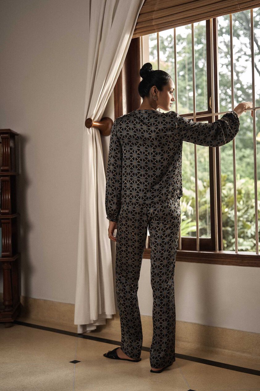Relax Ajrakh Hand-block Printed Coord - Black, Black, image 2