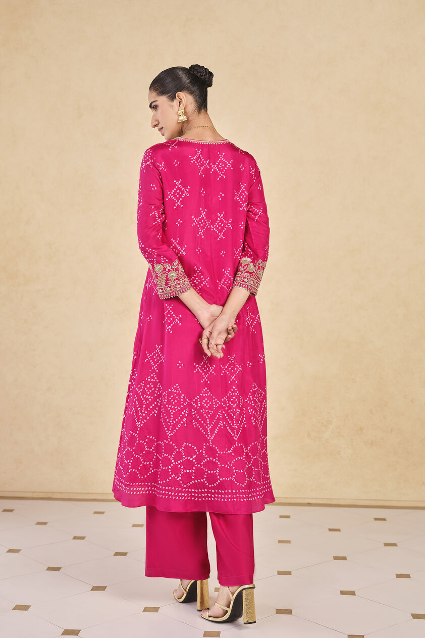 Johona Handcrafted Bandhani Silk Kurta Set - Berry Sorbet, Berry Sorbet, image 2