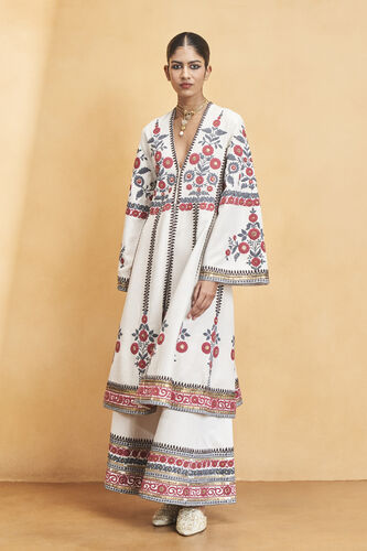 Flowers Of the Forest Zardozi & Cord Silk Kurta Set - Cream, Cream, image 1