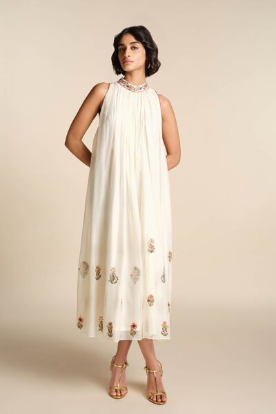 Gelnora Embroidered Mul Dress - Natural