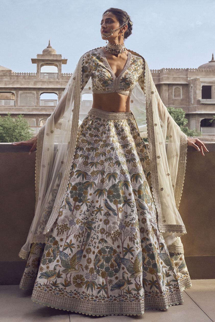 Unmai Lehenga - Cream, Cream, image 1