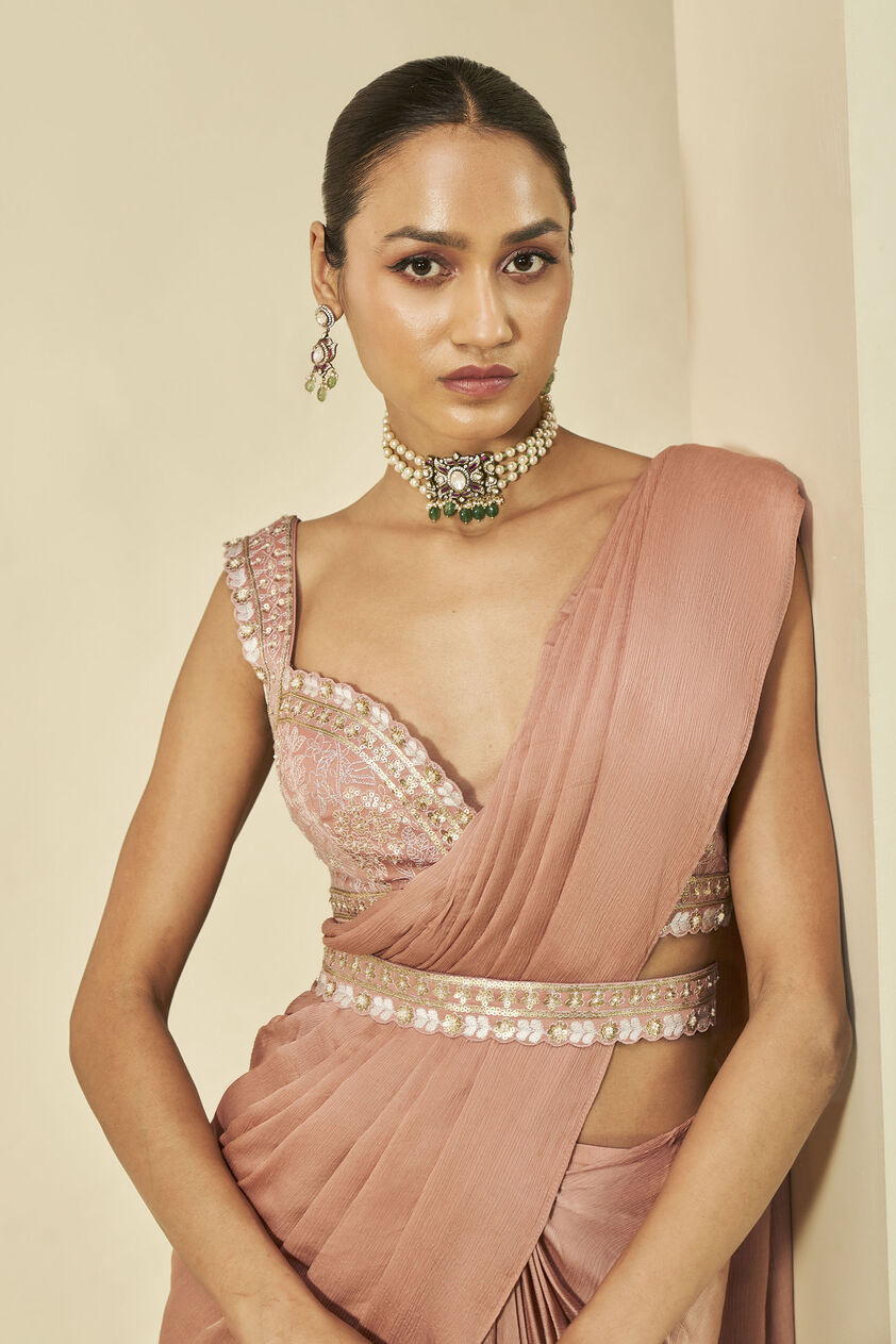 Lesedei Pre-draped Saree - Old Rose, Old Rose, image 4