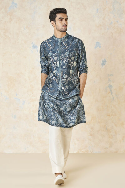 Bhramar Nehru Jacket - Blue