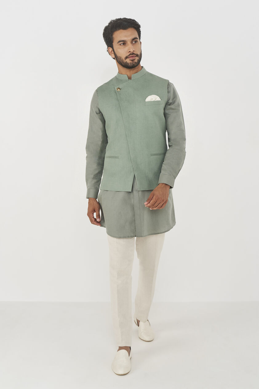 Divit Linen Nehru Jacket - Sage, Sage, image 1