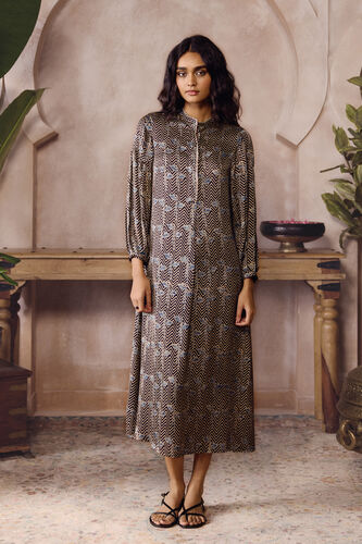Risco Ajrakh Hand-block Printed Dress - Black, Black, image 3