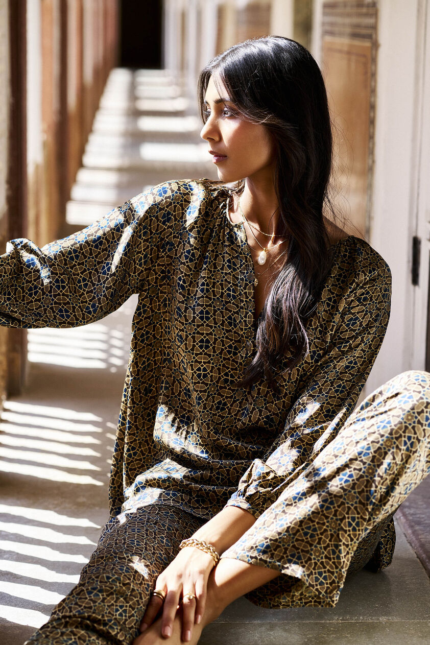 Immerse Ajrakh Hand-block Printed Coord - Brown, Brown, image 4
