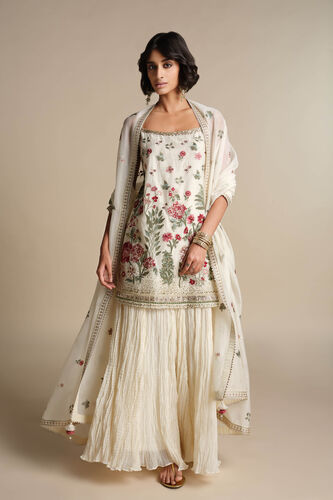 Alazne Embroidered Mul Sharara Set - Ivory, Natural, image 1