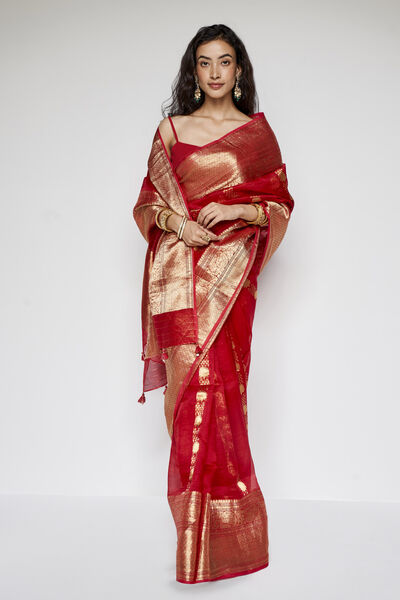 Sindhura Benarasi Silk Embroidered Saree - Red