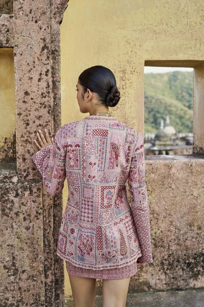 Ballad Of Birds SEWA Hand-embroidered Silk Skirt Set - Old Rose