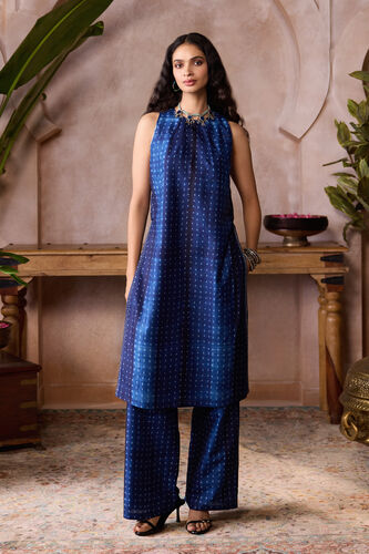 Feugo Handcrafted Shibori Silk Co-ord - Indigo Blue, Indigo Blue, image 1