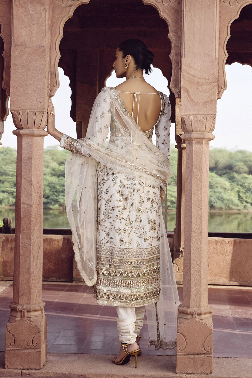 Danayita Gota Patti Silk Suit Set - Ivory, Ivory, image 2