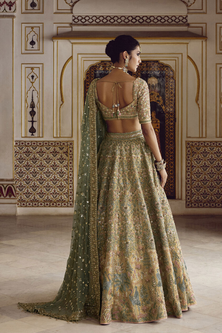 Alzahra Embroidered Silk Lehenga Set - Gold, Gold, image 2