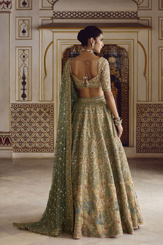 Alzahra Embroidered Silk Lehenga Set - Gold, Gold, image 2