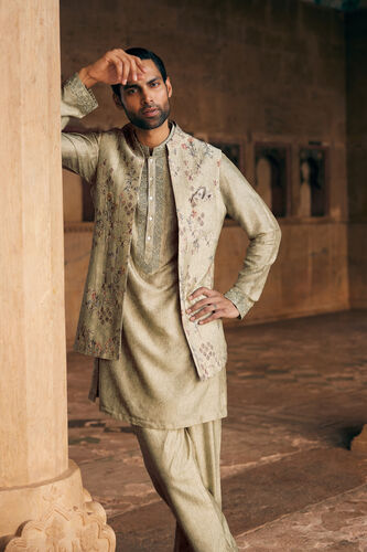 Hemil Printed Silk Nehru Jacket - Sage, Sage, image 2