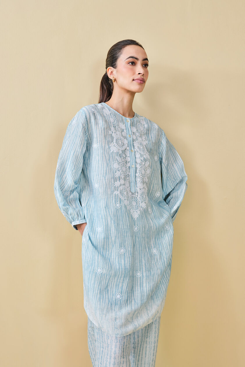 From The Mountain Hand-embroidered Chikankari Co-ord - Indigo, Indigo, image 4