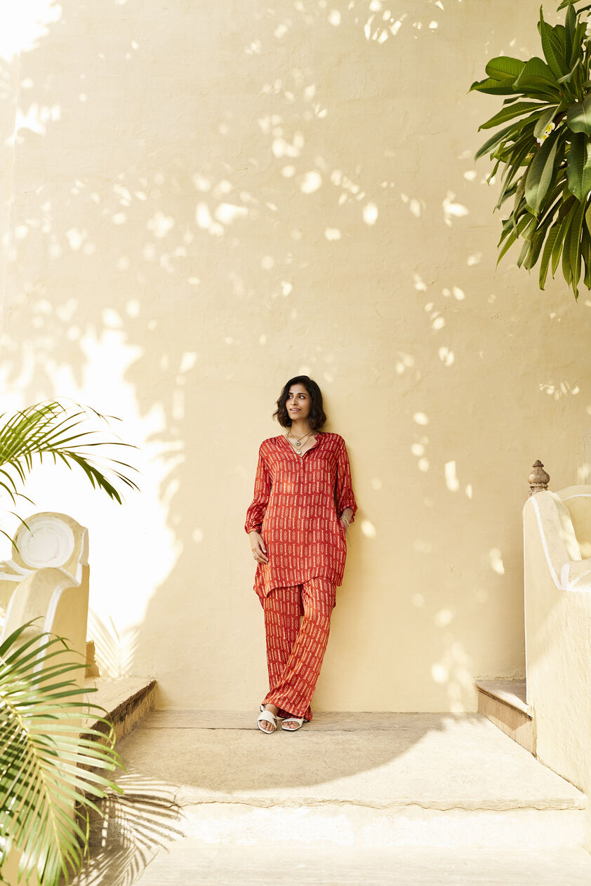 Siesta Hand-block Printed Coord - Rust, Rust, image 1