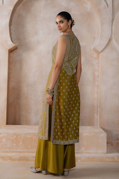 Saagnika Embroidered Silk Tabard Set - Olive