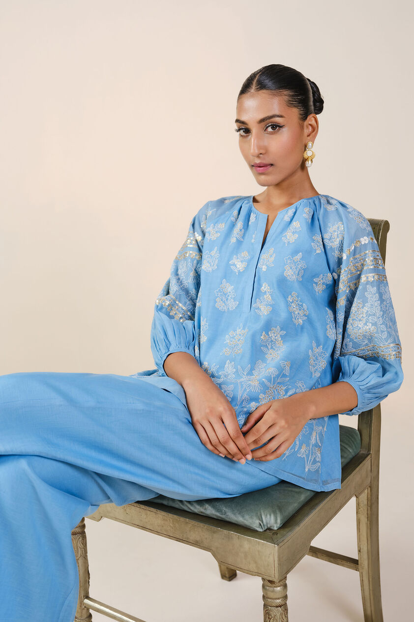 Amberlie Embroidered Mul Coord - Blue, Blue, image 5