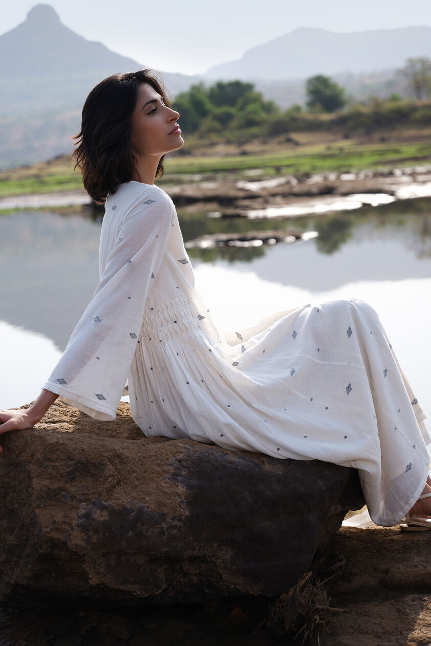 Highland Handwoven Jamdani Dress - Ivory, Ivory, image 8