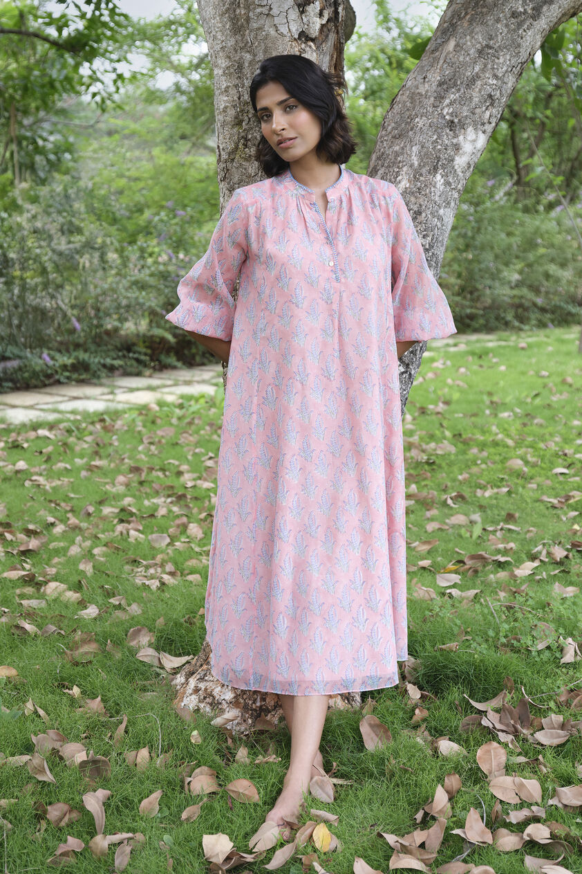 Heather Hand-block Printed Mul Dress - Pink, Pink, image 1
