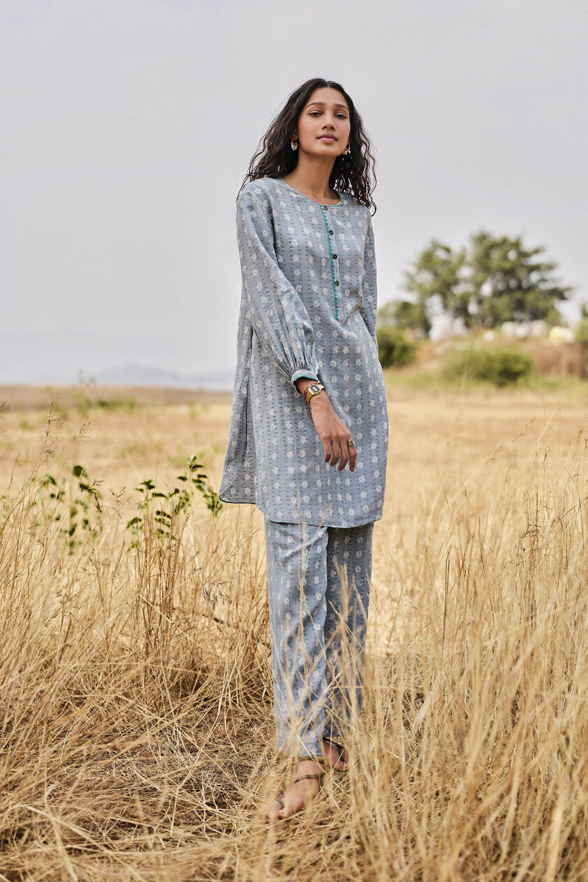 Inland Hand-block Printed Linen Coord - Blue, Blue, image 4