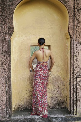 Symphony Of The Wilderness Embroidered Zardozi Silk Skirt Set - Wine, Wine, image 2