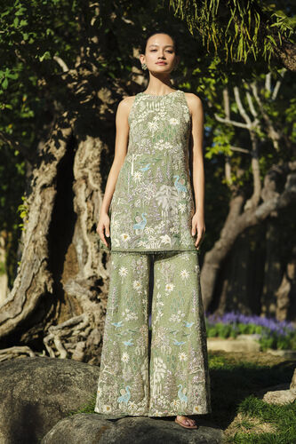 Elodea Embroidered Sharara Set - Sage, Sage, image 1