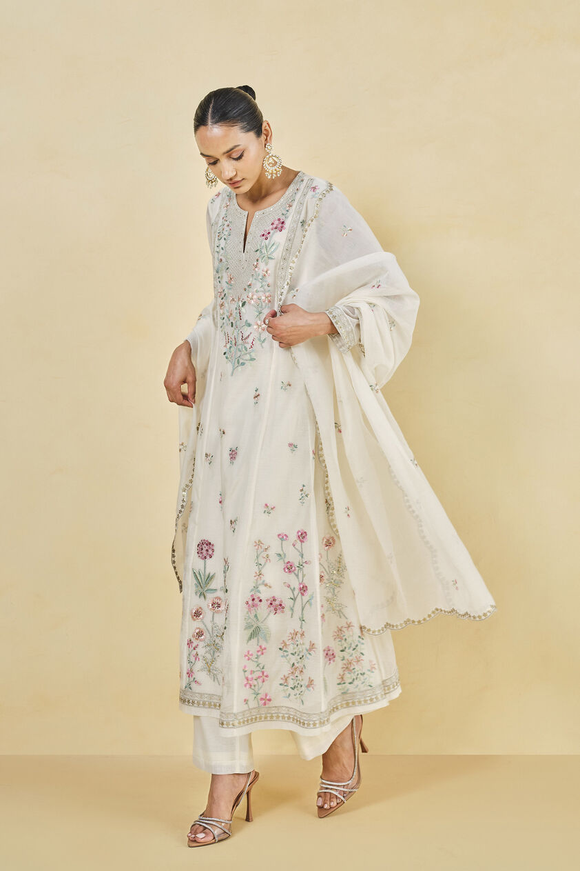 A Floral Garden Embroidered Mul Suit Set - Natural, Natural, image 2