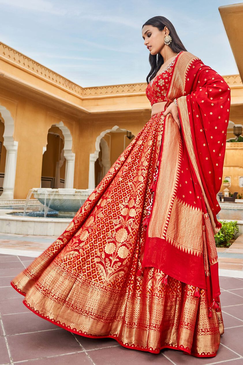 Valimai Lehenga Set - Red, Red, image 2