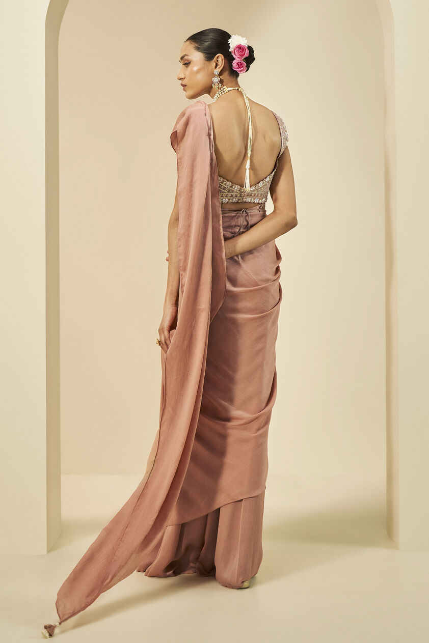 Lesedei Pre-draped Saree - Old Rose, Old Rose, image 3
