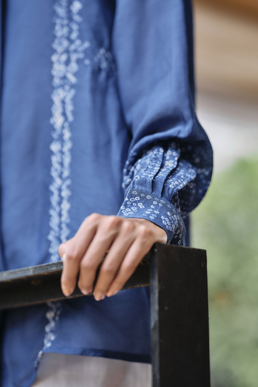 Dreamer Handcrafted Bandhani Linen Shirt - Indigo, Indigo, image 5