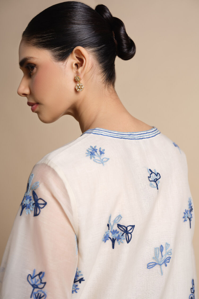 Plume Hand-embroidered SEWA Silk Co-ord - Ivory, Ivory, image 5
