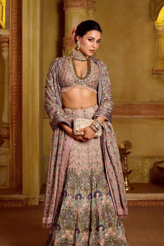 Krandasi Embroidered Zardozi Skirt Set - Blush, Blush, image 1