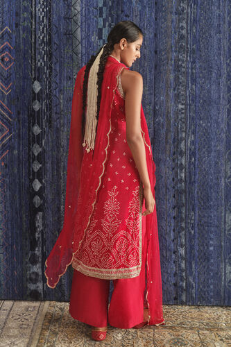 Lohini Handcrafted Bandhani Silk Suit Set - Red, Red, image 2