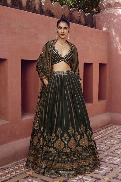 Rishama Silk Lehenga Set - Green
