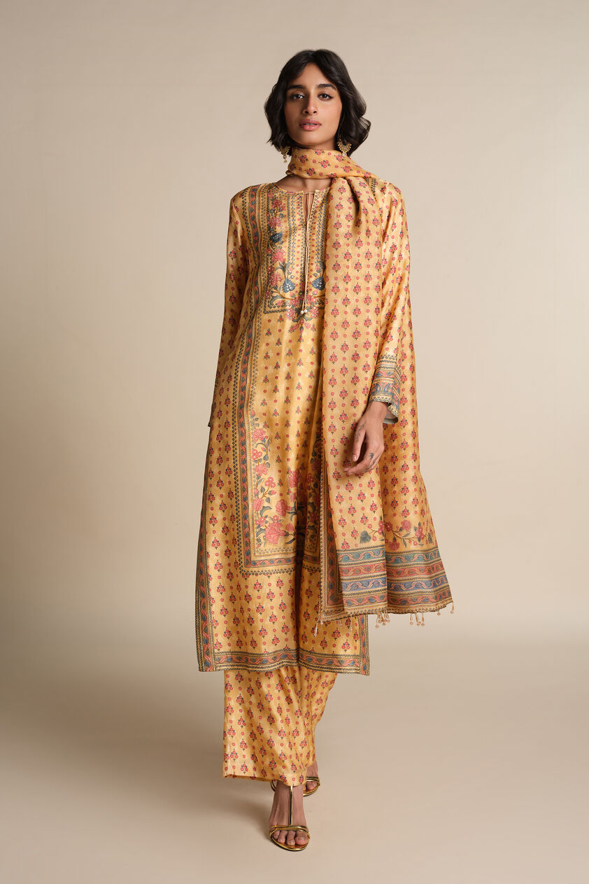 Anat Silk Suit Set - Yellow, Yellow, image 1