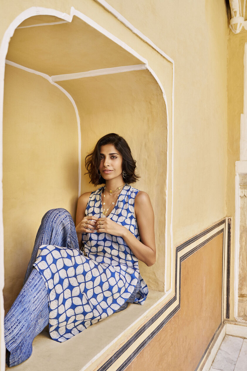 Exhale Hand-block Printed Gold Khadi Coord - Indigo, Indigo, image 3