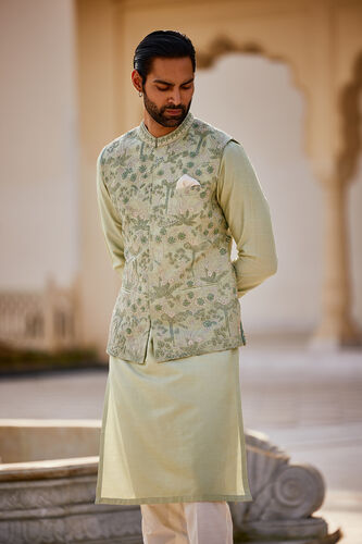 Balfour Embroidered Silk Nehru Jacket - Sage, Sage, image 4