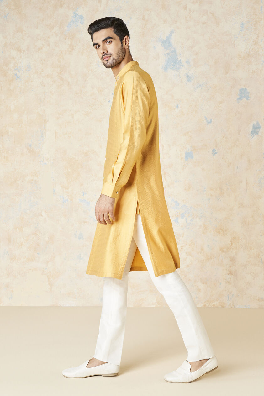 Noman Silk Kurta - Mustard, Mustard, image 2