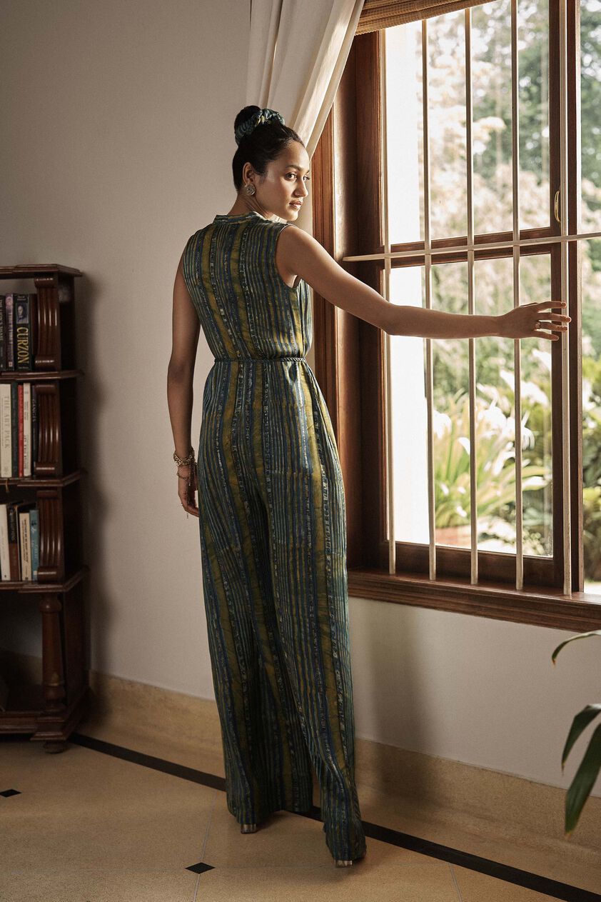Ease Hand-block Printed Tassel Jumpsuit - Green, Green, image 2